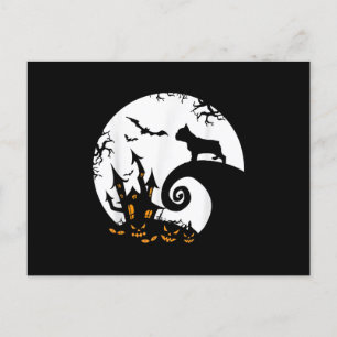 Rolig fransk bulldogg och mån Halloween-kostym Helg Vykort