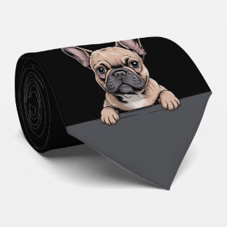 Rolig fransk bulldogg som tittar upp för hundälska slips
