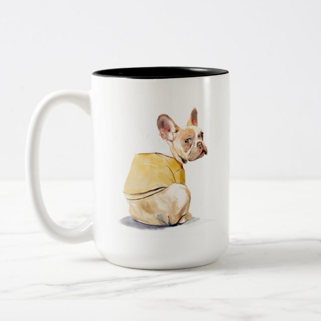 Rolig fransk bulldoggskopp – Frenchie kaffemugg (Vänster)