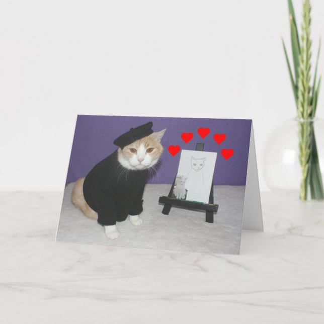 Rolig fransk kattvalentin helgkort (Framsida)