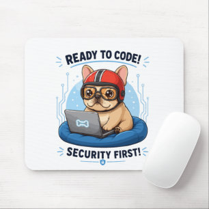 Rolig fransk kodare Cybersäkerhet Hund Klistermärk Musmatta