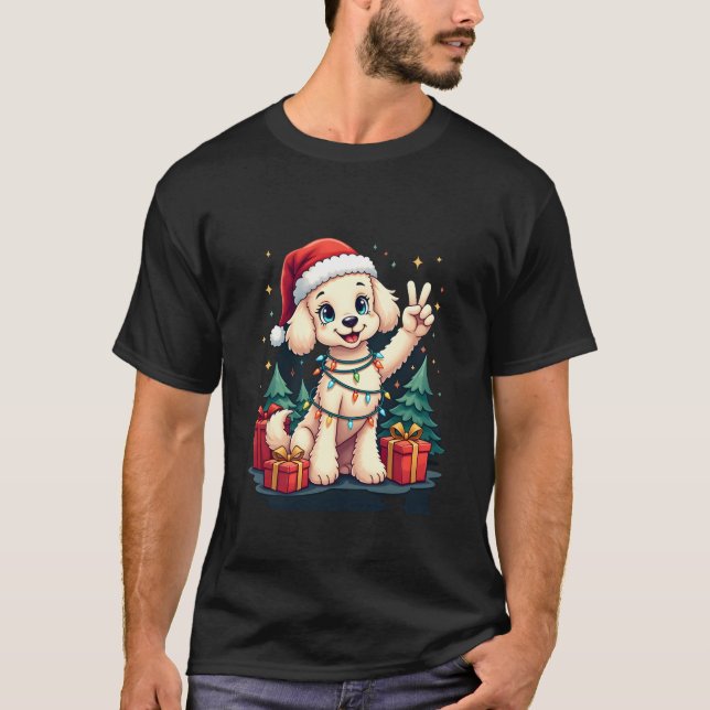 Rolig Fredshand Poodle Julbelysning Dam T Shirt (Framsida)