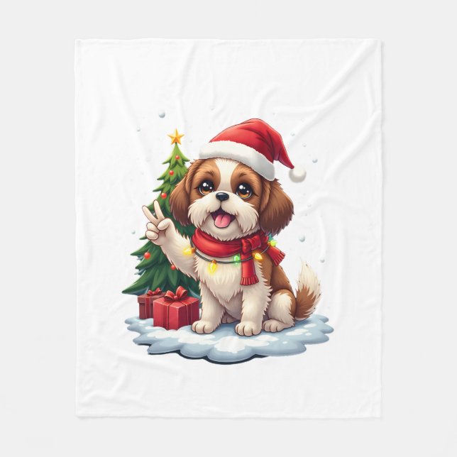 Rolig Fredshand Shih Tzu Julbelysning Dam  Fleecefilt (Framsidan)