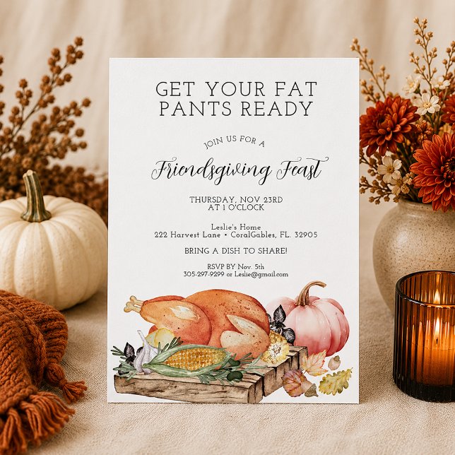 Rolig Friendsgiving-festlig Invitation Inbjudningar (Thanksgiving Feast Invitation)