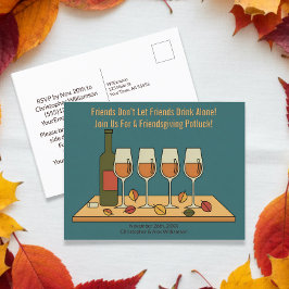 Rolig Friendsgiving-pottluck-inbjudan med vin Helg Vykort