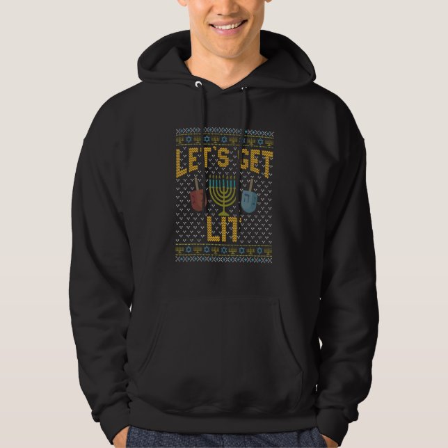 Rolig ful Hanukkah-tröja Let's Get Lit Dr Hoodie (Framsida)
