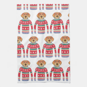 Rolig ful jul tröja, hund som ha på sig kökshandduk