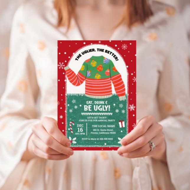 Rolig ful jultröja julfest inbjudningar (ugly christmas sweater party invitation)