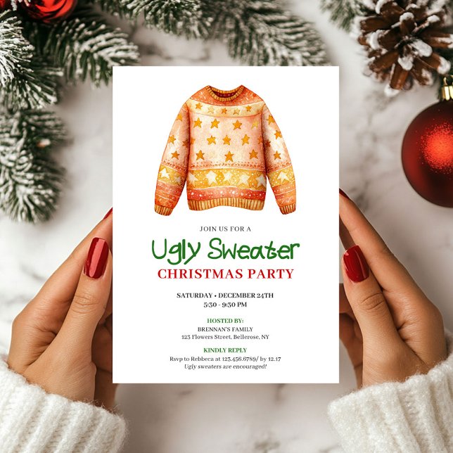 Rolig ful jultröja semesterfest inbjudan (Chic Funny Ugly Sweater Holiday Party Invite)