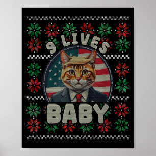 Rolig ful jultröja Trump katt nio liv Poster