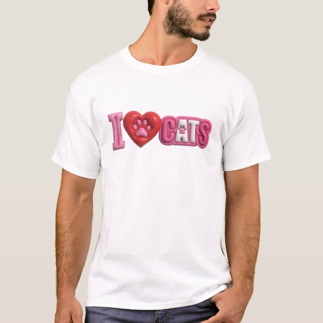 Rolig & Funky Rosa KATTER JAG ÄLSKAR Statement Des T Shirt (Framsida)