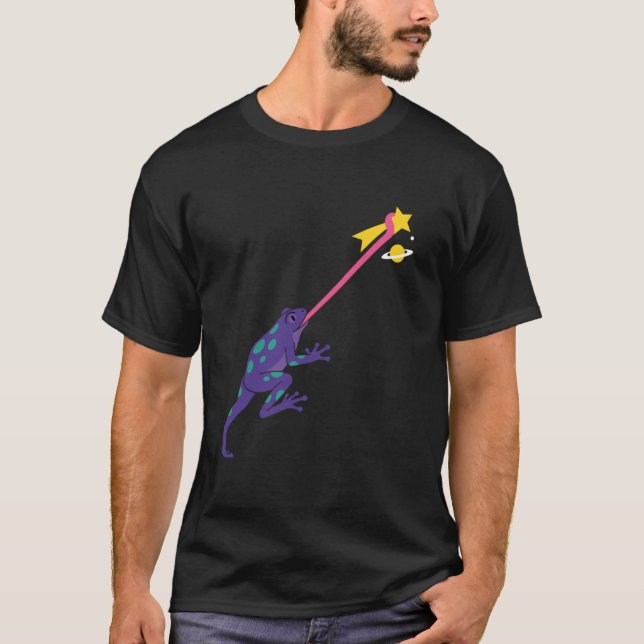 Rolig Galax Groda Fångar Fallande Stjärna Rymd Pla T Shirt (Framsida)