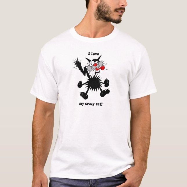 Rolig galen katt t-shirt (Framsida)