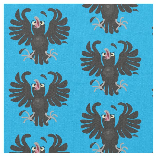 Rolig galen kråka korp serieillustration tyg (Närbild)