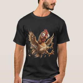 Rolig Galen Kyckling i Panik Tecknad Grafisk T-Shi T Shirt