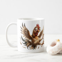 Rolig Galen Kyckling Kaffe Mugg - Tokig Tupp Gif