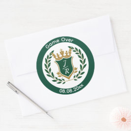 Rolig "Game Over" Bröllopsmonogram Krönika Klassis Runt Klistermärke
