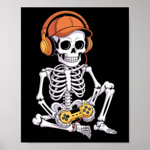Rolig Gamer Halloween-Skelett Videospel Gaming Poster