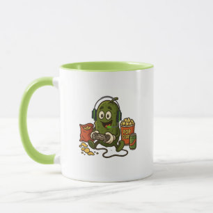 Rolig gamer inlagd sallad snackälskare tecknad ser mugg