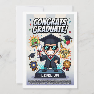 Rolig gamer-inspirerad examenskonst julkort