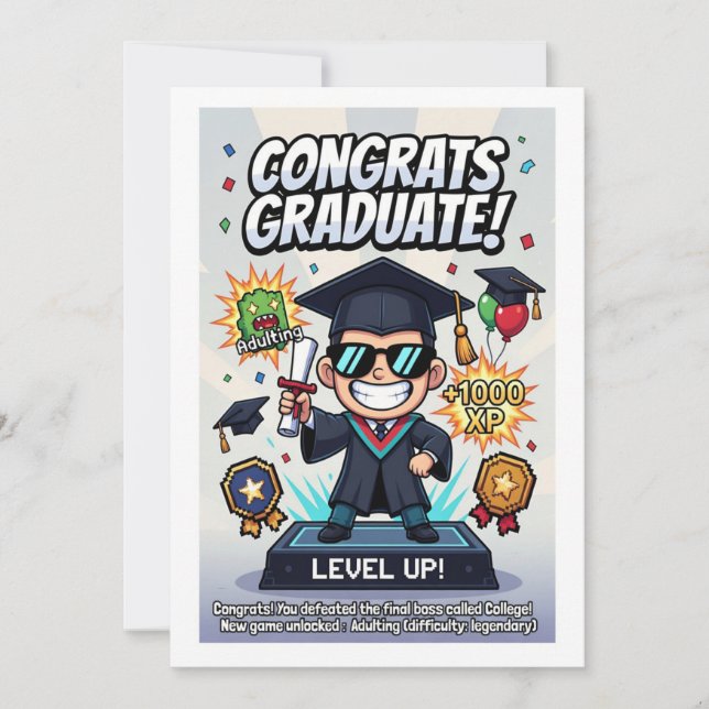 Rolig gamer-inspirerad examenskonst julkort (Framsida)