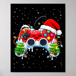 Rolig Gamer Jul Santa Hatt Videospelskontroll Poster