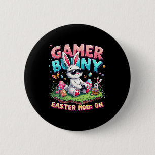 Rolig Gamer Kanin Påsk Mod På Rolig Spelpresent Knapp