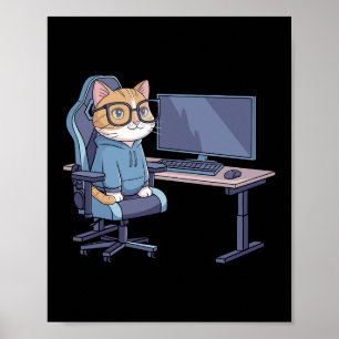 Rolig Gamer Katt Sällskap Meme Poster