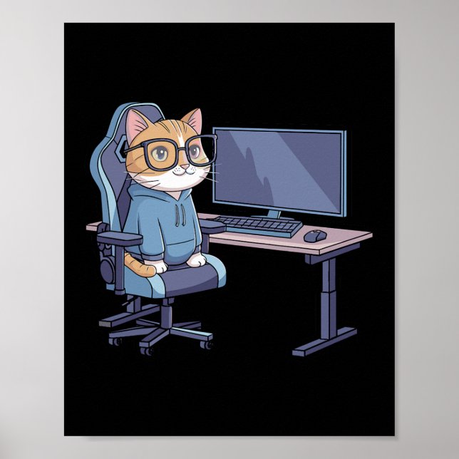 Rolig Gamer Katt Sällskap Meme  Poster (Framsidan)