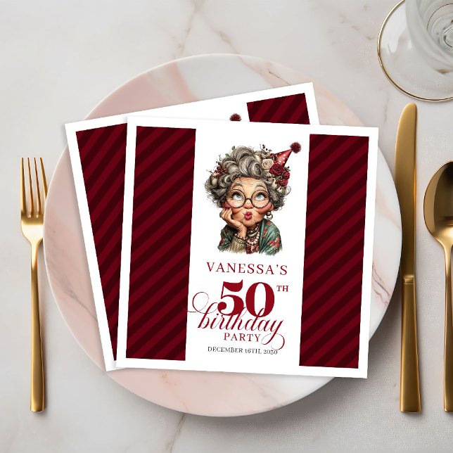 Rolig Gammal Dam 50-årsfirande Bordspapper Pappersservett (Funny Old Lady 50th Birthday Party Table Paper Napkins)