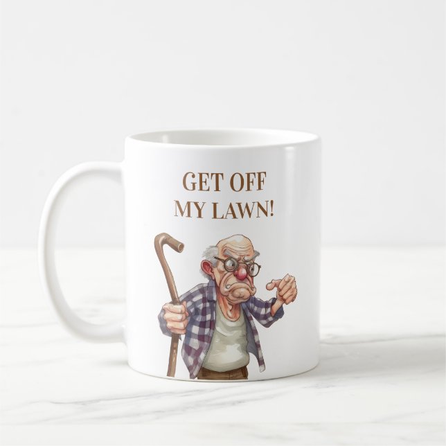 Rolig gammal elak mans käpp  kaffemugg (Vänster)