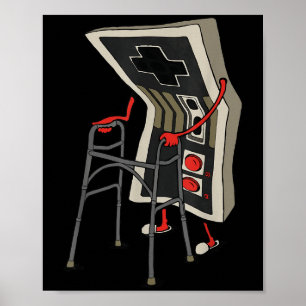 Rolig gammal gamer spelar retro 80-tal 90-tal vide poster