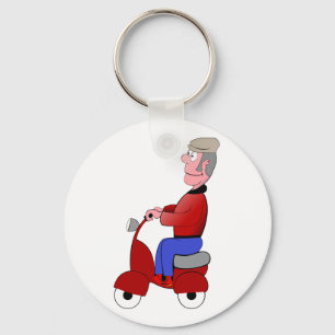Rolig gammal man som kör röd skoter nyckelring
