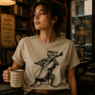 Rolig gammal svart katt som spelar celloinstrument t shirt