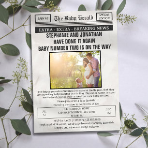 Rolig gammal tidningssida Foto 2:a Baby Sprinkle Inbjudningar