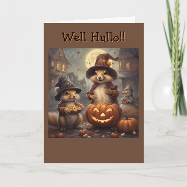 Rolig gammal värld ekorre häxa Halloween Kort (Framsida)