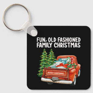 Rolig gammaldags familje jul truck träd nyckelring