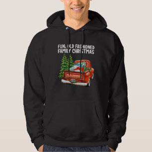 Rolig gammaldags familjejul Truck Tree Hoodie