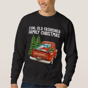 Rolig gammaldags familjejul Truck Tree Lång Ärmad Tröja