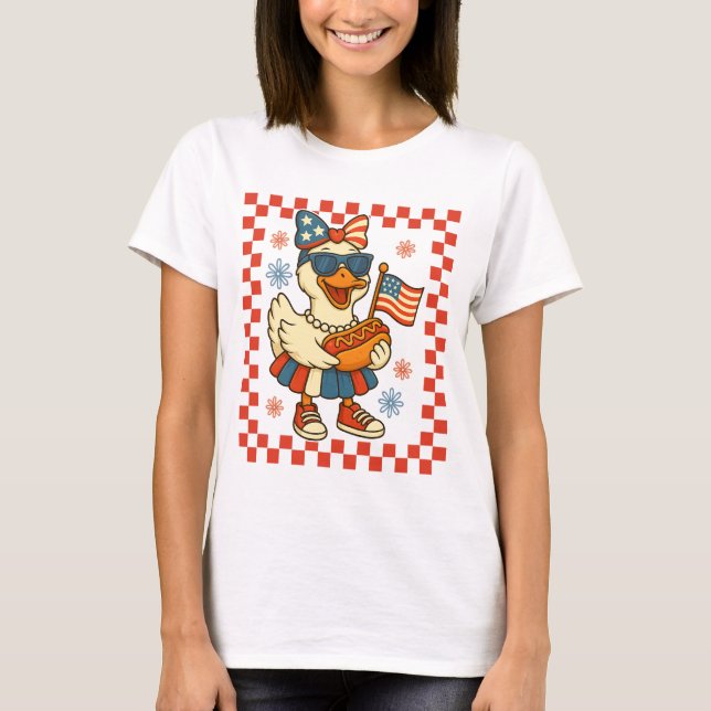 Rolig Gås Bow Coquette 4:e Juli USA Amerikansk T Shirt (Framsida)