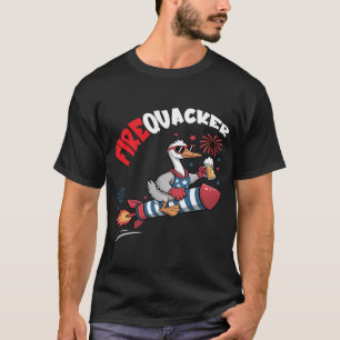 Rolig Gås Fjärde Juli Firequacker 4:e Juli T Shirt