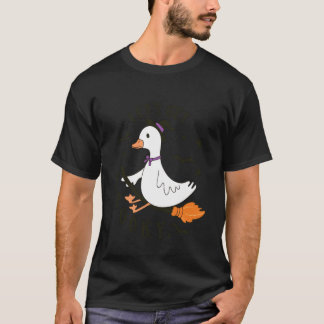 Rolig Gås Häxa Kvast Halloween Söt Skräckinjagande T Shirt