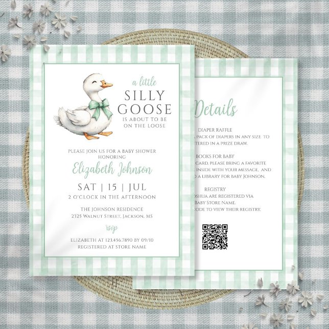 Rolig Gås Könsneutrala Bebisfest Allt-i-ett Inbjudningar (Silly Goose Gender Neutral Baby Shower All In One Invitation)