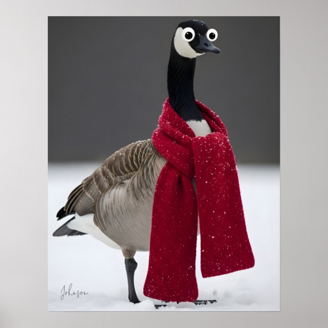 Rolig gås med röd halsduk Vinterpersonlig  Poster (Framsidan)