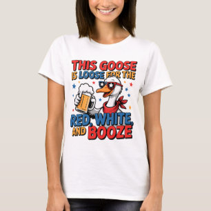 Rolig Gås Röd Vit Sprit USA:s Självständighetsdag T Shirt