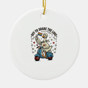 Rolig gås scooter kärlek vintage skjorta design_1 julgransprydnad keramik