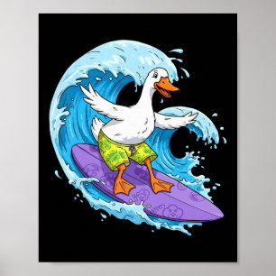 Rolig Gås Surfar På En Havsvåg 1 - Fan Trevligt Poster