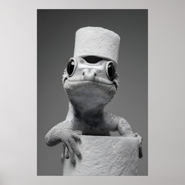 Rolig Gekko Badrumstryck, Toalettpapper Hatt Poster (Framsidan)