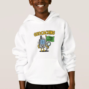 Rolig Geocaching GPS- tecknad bild med flagga och T Shirt
