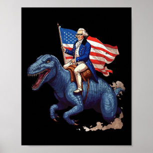 Rolig George Washington Ridande En Tyrannosaurus R Poster
